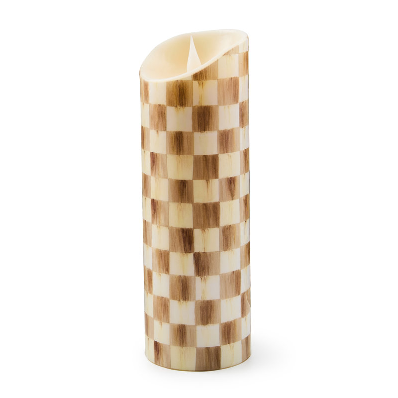Check Flameless Pillar Candle, Mocha, 9" x 3" Flameless