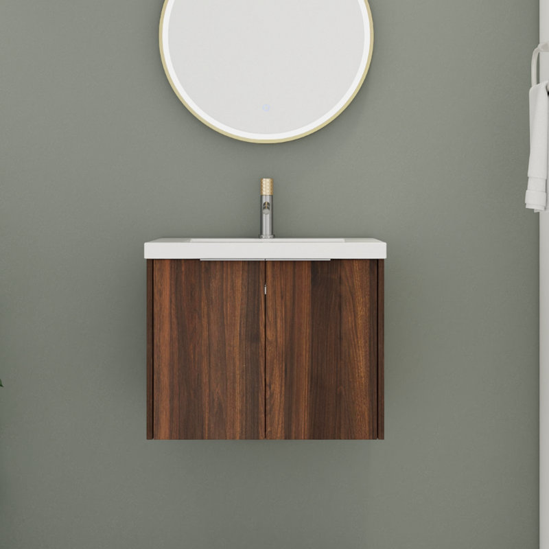 Meuble-lavabo simple 24,07 po avec plateau en résine Drost, Brun