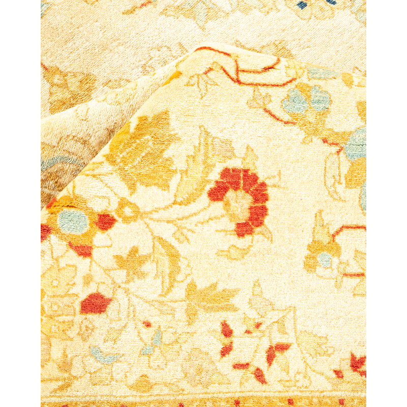 Tapis ivoire traditionnel noué à la main de conception unique 8 pi 3 po x 10 pi 5 po Keller