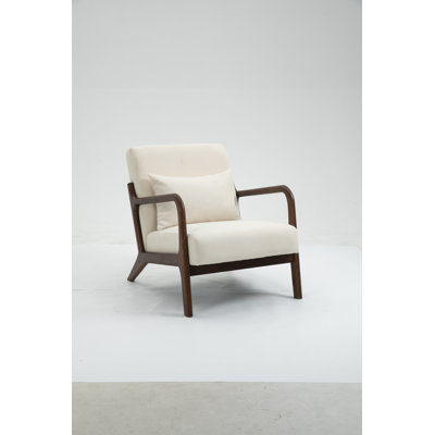 Mid Century Modern Accent Chair with Solid Wood Frame, Upholstered Living Room Chairs with Waist Cushion, Reading Armchair for Bedroom Sunroom
