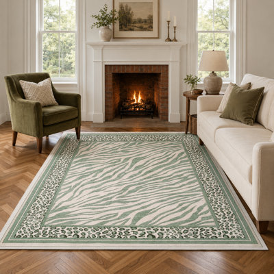 Tapis zébré à bordure léopard 9 pi x 12 pi à motif animal rose moderne lavable à la machine antidérapant