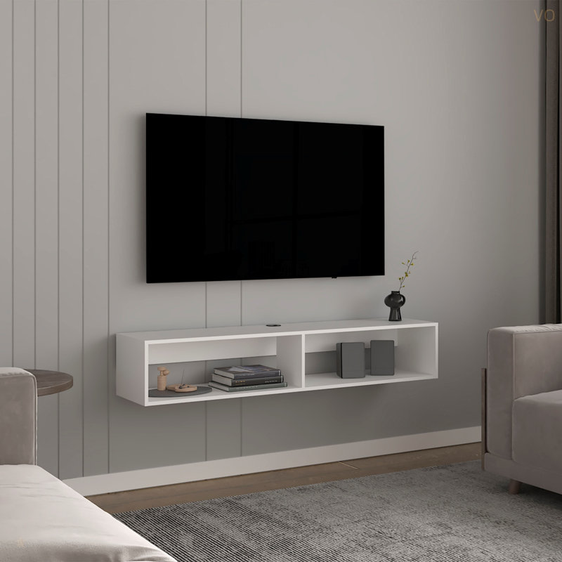 TV Stand 10.4" H, With 2 Shelves, White
