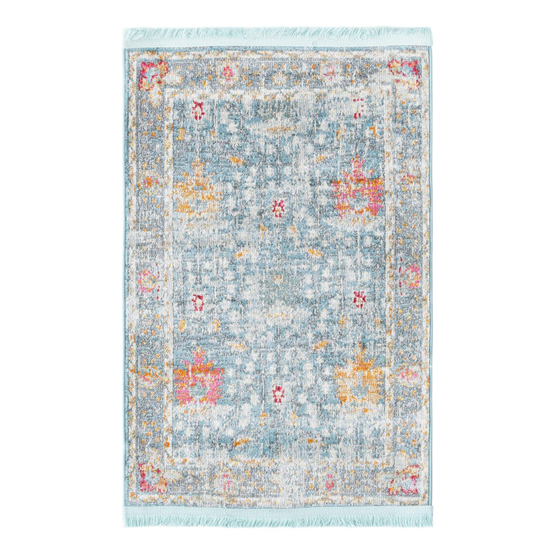 Tapis bleu à motif floral Haefner, Rectangle 2 pi 2 po x 3 pi