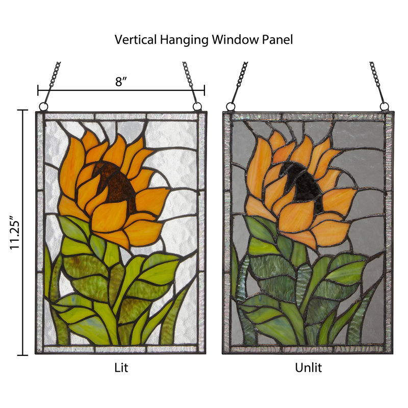 11.25”H Multicolored Sunflower Stained Glass Window Panel 11.25”H Multicolored Sunflower Stained Glass Window Panel