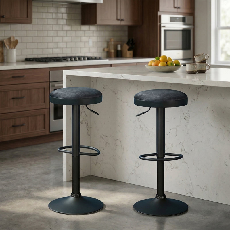 Swivel Upholstered Adjustable Height Counter Stool with Metal Frame, Grey
