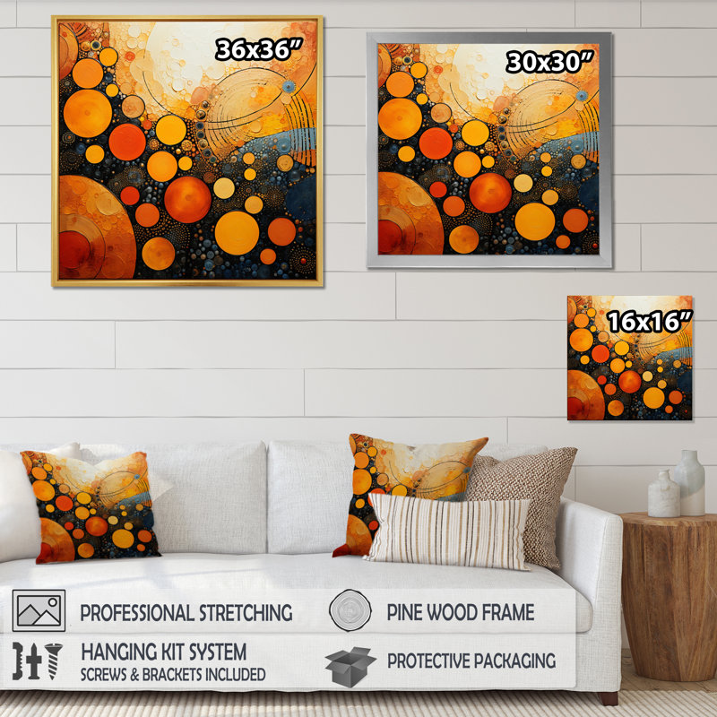 " Fiery Fusion III ", 30" H x 30" W x 1" D, Gold Single Picture Framed