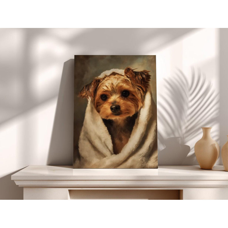Drôle de toile d'art Yorkie: Portrait de chien de style vieux maître, H 45 po x l 30 po