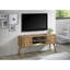 Meuble télé Mid-Century 47" (119 cm), compatible avec les téléviseurs de 50 à 55 pouces (127 à 140 cm), 2 étagères ouvertes et 2 placards, en chêne.