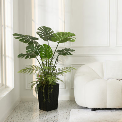 Adcock Artificial Monstera Plants 4FT - UV Resistant Faux Plant with Tapered Planter and Decorative Plants