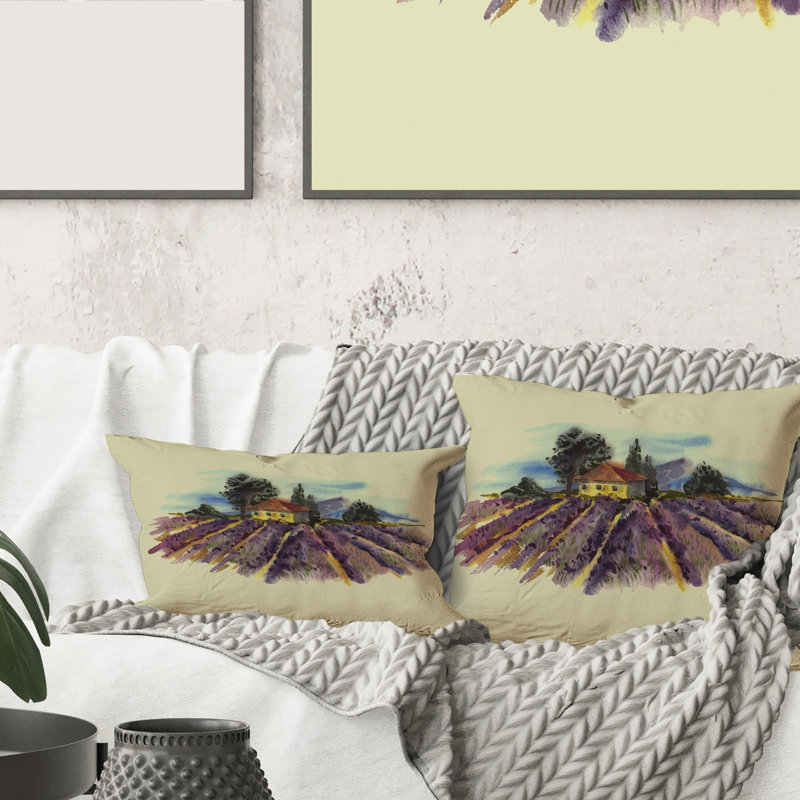Landscape with Blooming Lavender Rectangular Pillow Cover & Insert
