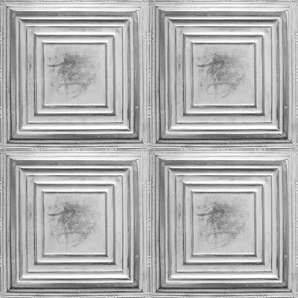 American Tin Ceilings Pattern 2' x 2' (24" x24") Wall Panels & Ceiling Nail-Up Tiles - Embossed Square with Deep Stepped Borders (Covers 20 Sq ft) (Set of 5) American Tin Ceilings