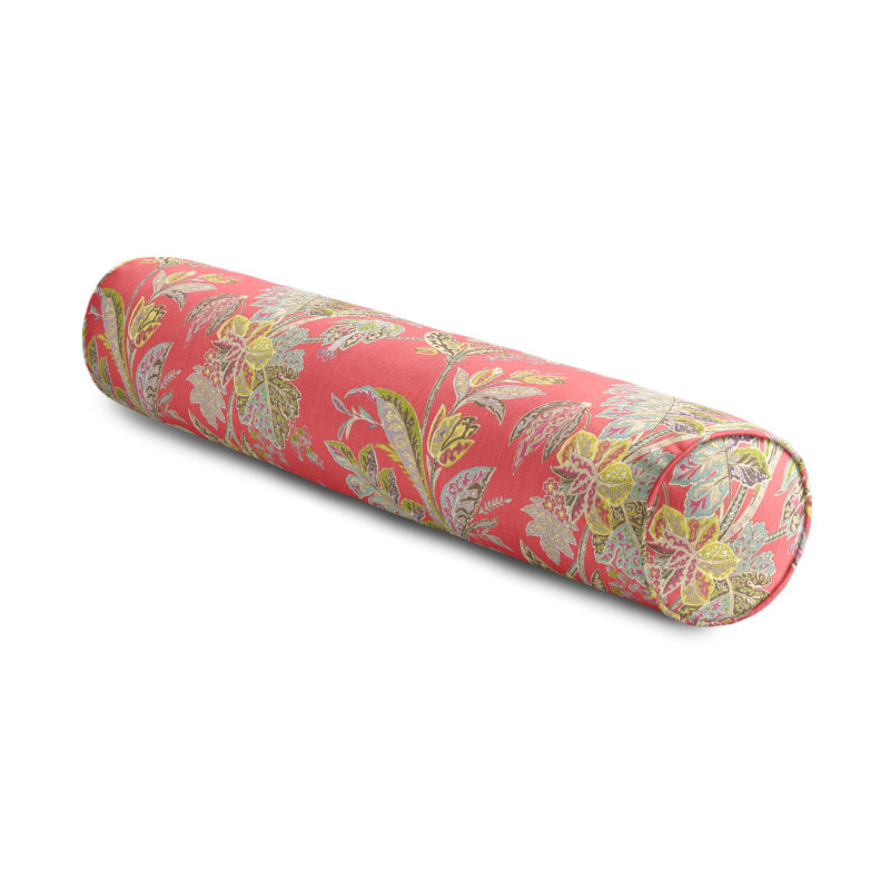 Vinaya Floral Feather Linen Reversible Throw Pillow, 9" x 36", Pink/Yellow