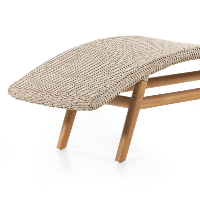 Portia Outdoor Teak Chaise Lounge, White, Natural Teak