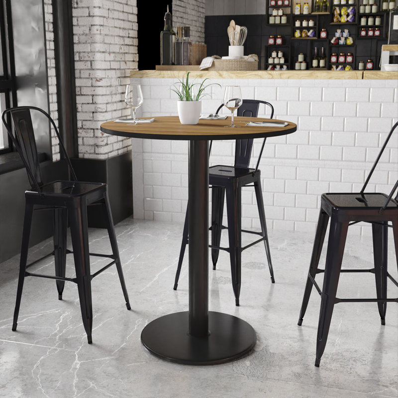 Plateau de table rond en stratifié de 24 po avec base de bar ronde de 18 po Jamey, H 43,12 po x l 36 po x L 36 po, Noyer