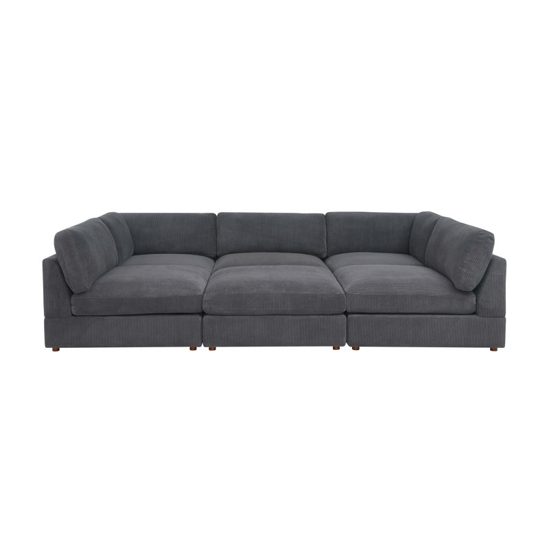 Archmouth Modular Corduroy Sectional, Dark Gray