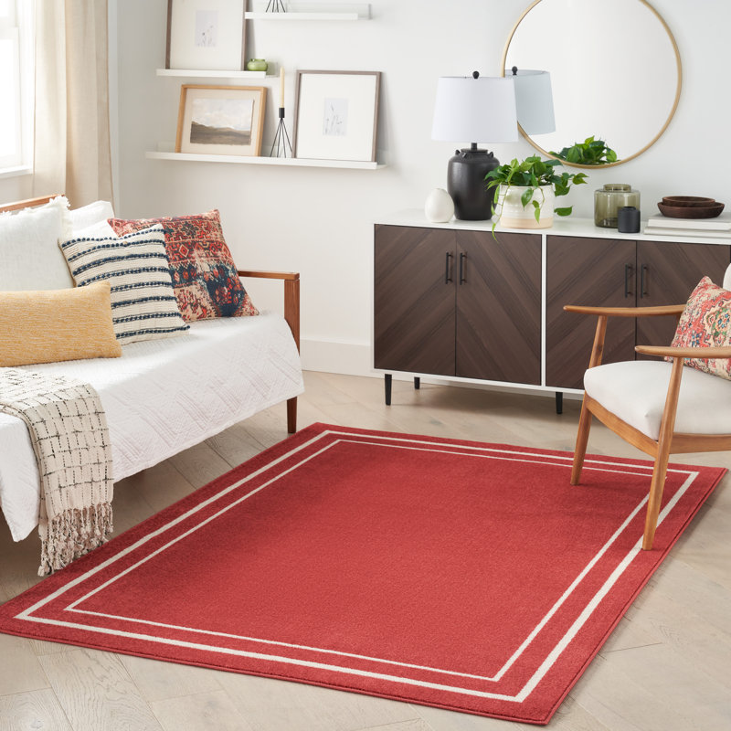 Argentino Abstract Machine Woven Chenille Indoor/Outdoor Area Rug in Red, Rectangle 4' x 6'