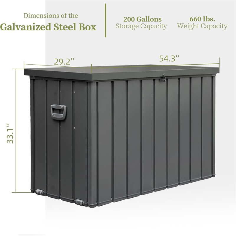 Large Dark Gray Lockable Metal Outdoor Deck Box