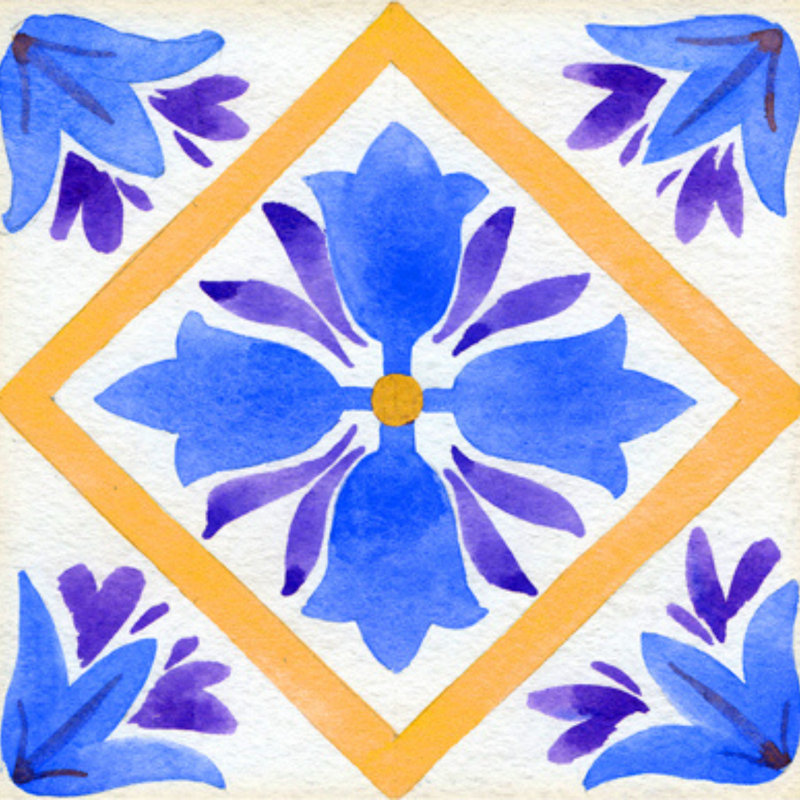 4'' W x 4'' L Vinyl Peel and Stick Mosaic Tile, Blue/Yellow/Purple
