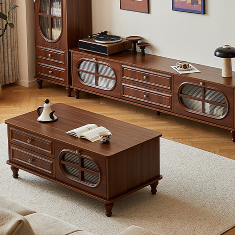 Table basse en bois avec tiroirs et rangement, H 17,71 po x L 47,24 po x l 23,62 po