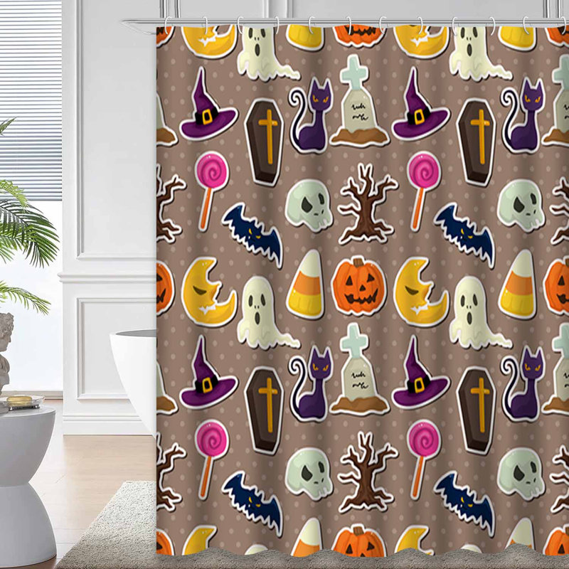 Dessin d'Halloween mignon rideau de douche amusant avec 12 crochets, L 72 po x l 84 po