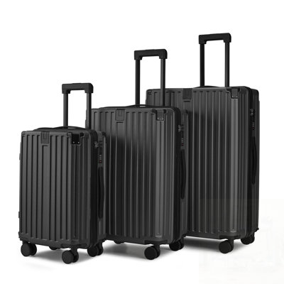 Graphite 3-Piece ABS Hardside Luggage Set, Multifunctional Travel Suitcases with Foldable Cup Holder & Detachable Spinner Wheels