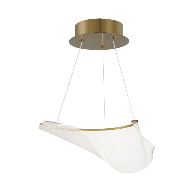 1 - Light LED Shaded Pendant, French Gold