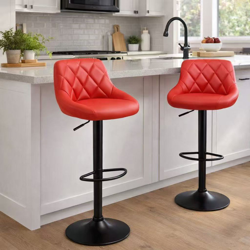 Swivel Adjustable Height Counter Stool with Metal Frame, Red