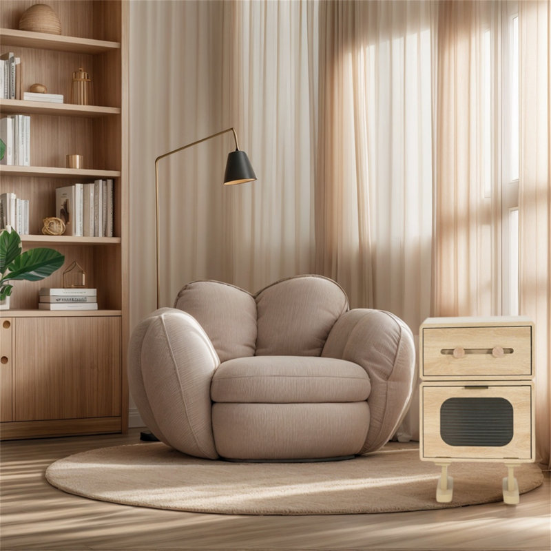 Robot Rotatable Storage Side Table - Modern MDF End Table With Swivel Base, Natural Finish, Compact Design For Living Room, Bedroom, Or Office