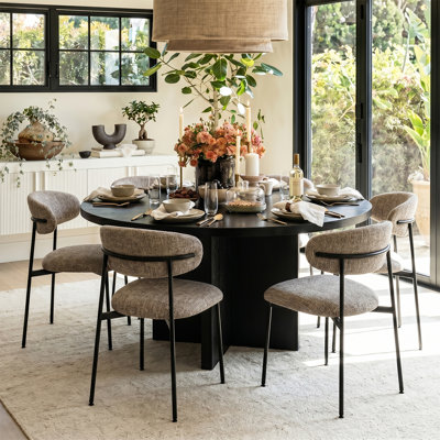 Modern 7-Piece Round Dining Set With Pedestal Base Table And Upholstered Curved Back Chairs