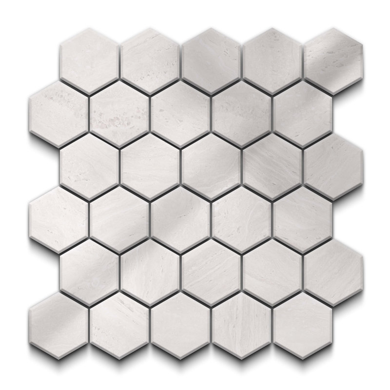 Colosseum Polished Hexagon Mosaic Wall & Floor Travertine Look Tile (.80 Sq. Ft. /Sheet), White