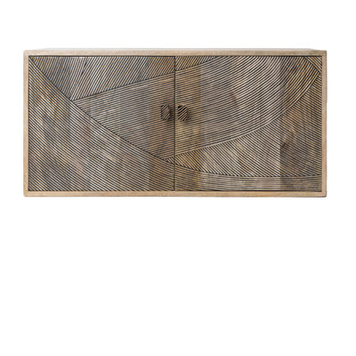 Wood Cabinet with 2 Doors and Combed Design