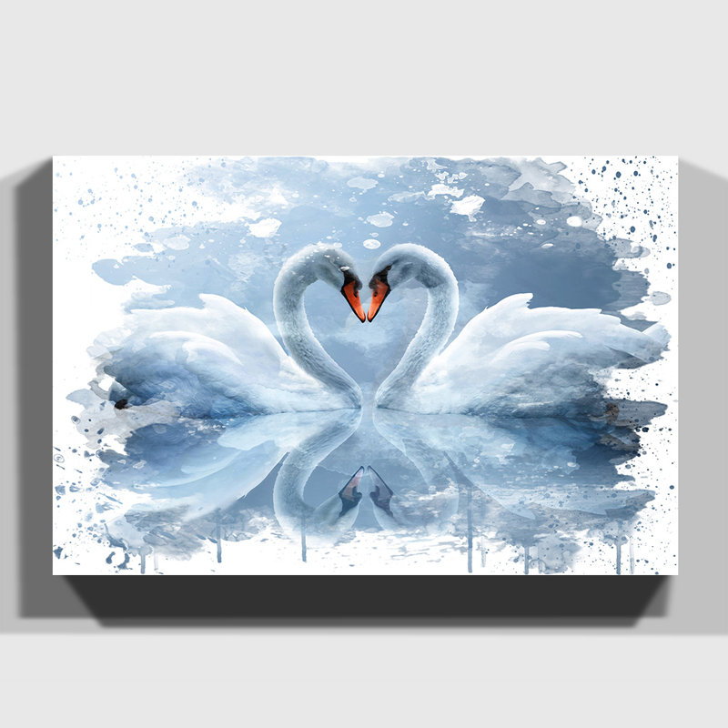 White Swan Love Heart Lake - Print, 70cm H x 100cm W, Wrapped Canvas