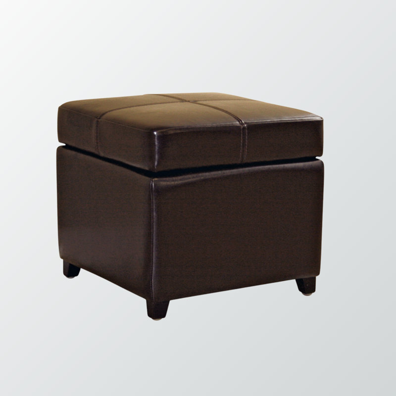 Aleyza Standard Faux Leather Flip Top Ottoman in Dark Brown, 16'' H X 18'' W X 18'' D, Dark Brown Faux Leather