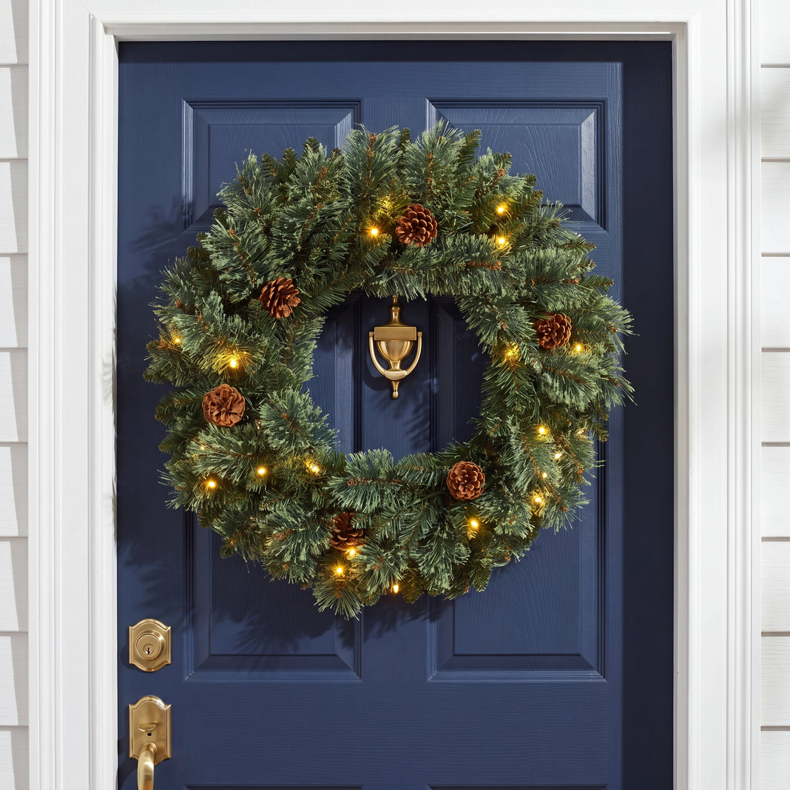 24'' Faux Pine Lighted Wreath