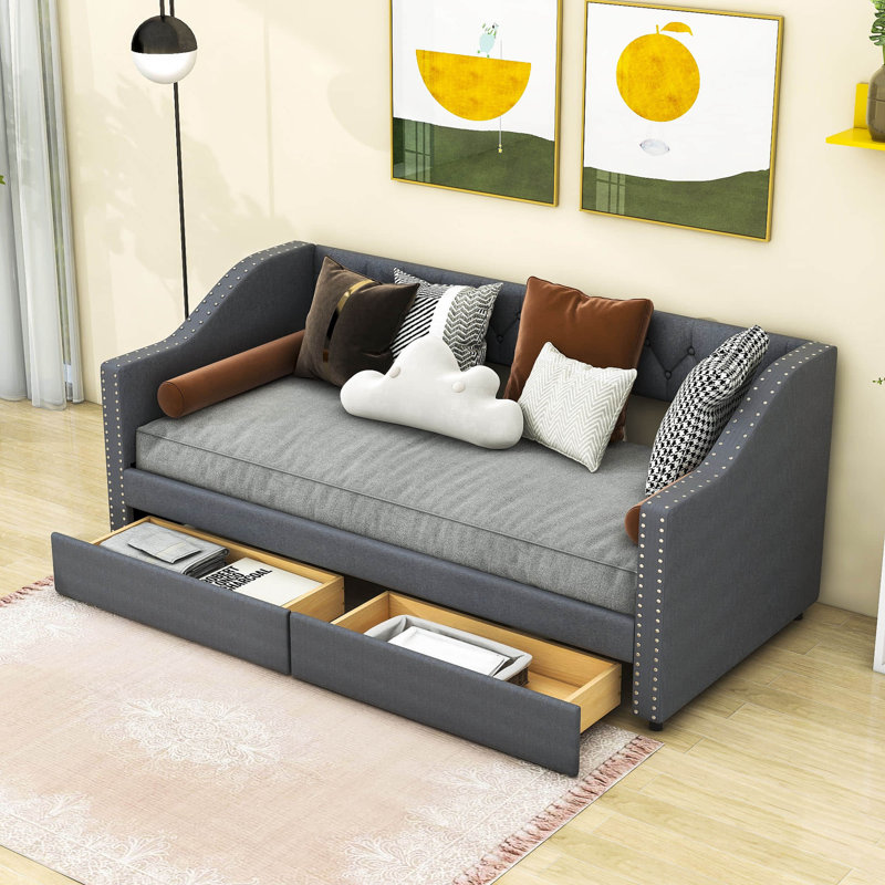 Cashmere Twin Size 2 Drawers Upholstered Daybed