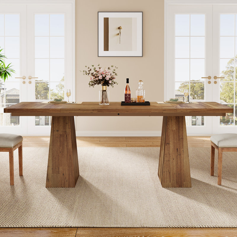 63" Light Brown Modern Farmhouse Dining Table, Rectangular Kitchen Dinner Table for Dining Room, Large Kitchen Table for 4-6 People