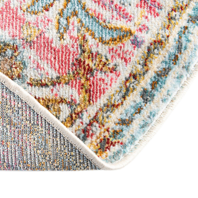 Folmar Abstract Indoor Rug, Round 8', Pink/Orange/Blue