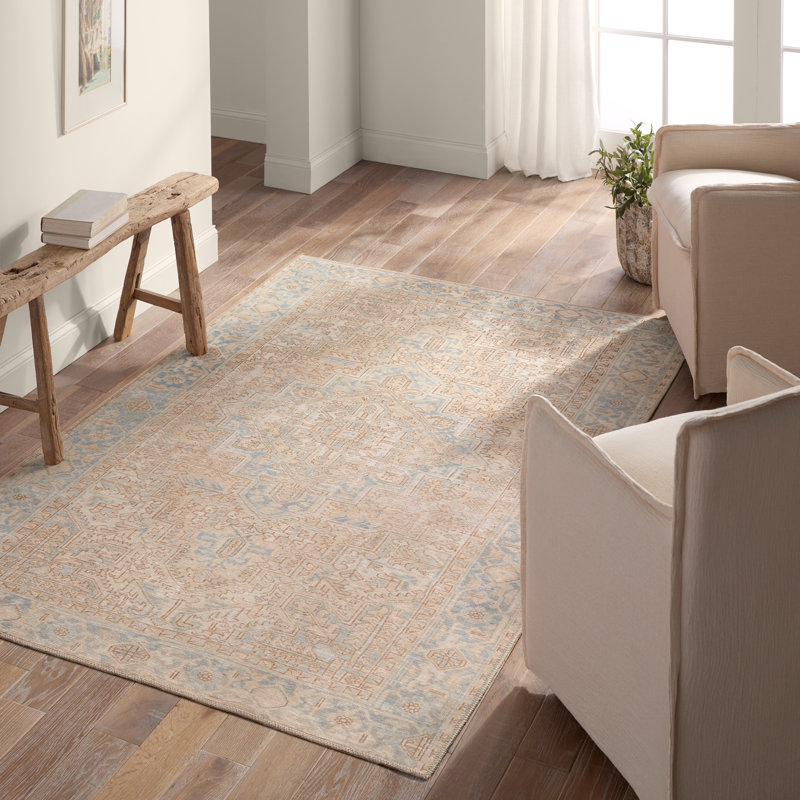 Daloris Machine Washable Power Loomed Performance Beige/Blue Rug, Rectangle 8' x 10'