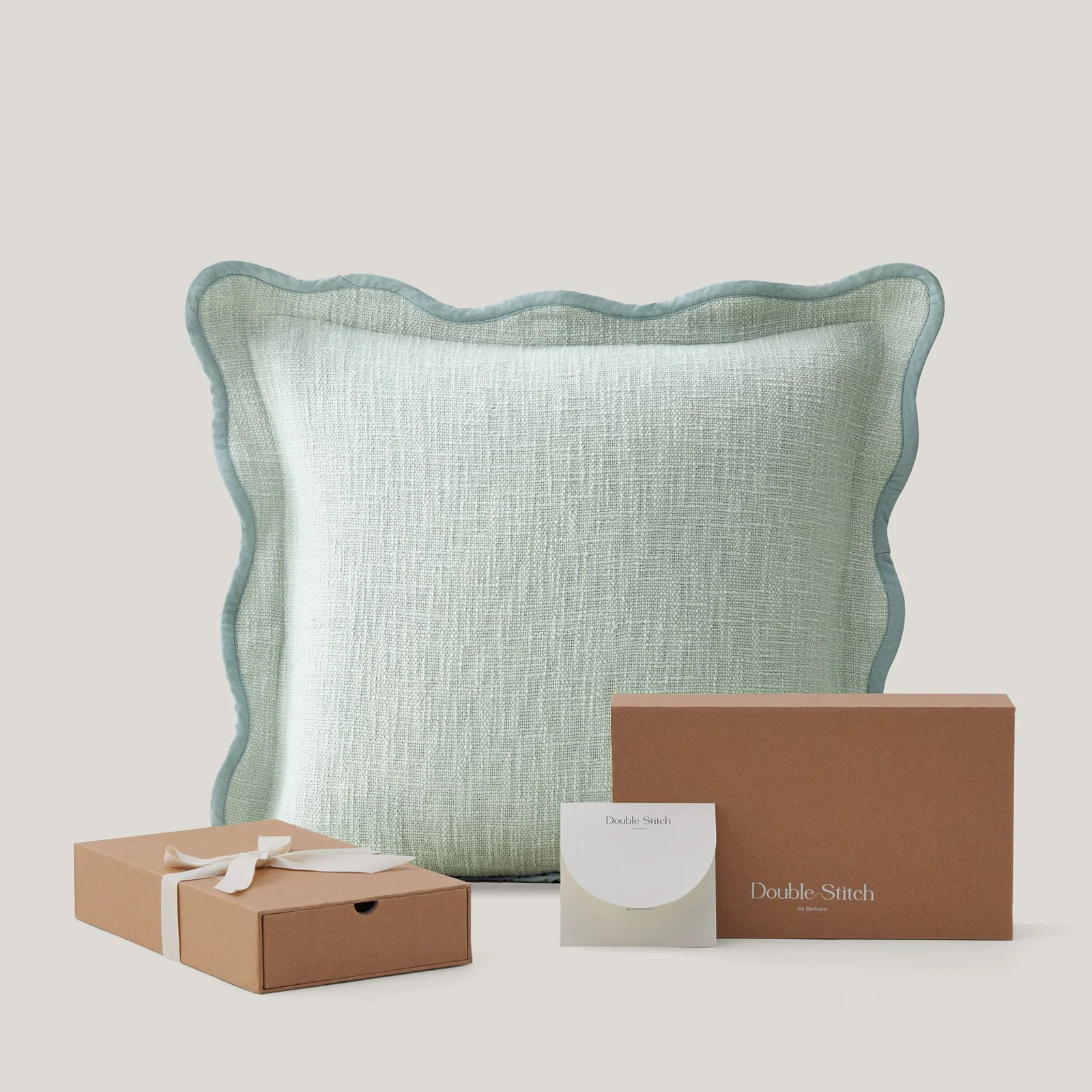 Double Stitch Scalloped Cotton Throw Pillow , Green Forest