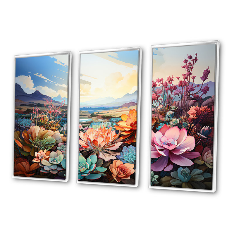«Colorful Succulent Texas Charm» - ensemble de reproductions d'art mural succulentes, H 40 po x l 60 po x P 1 po