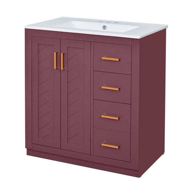 Meuble-lavabo simple 30 po avec comptoir en céramique, Rouge