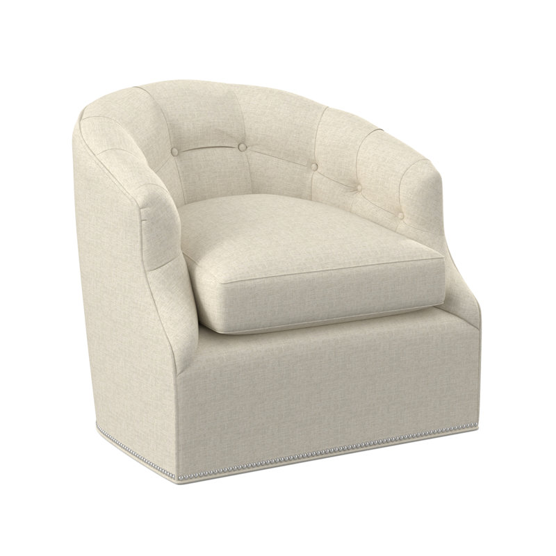 Calvert Swivel Barrel Chair, Polished Nickel Small, Filigree Ivory 100% Polyester
