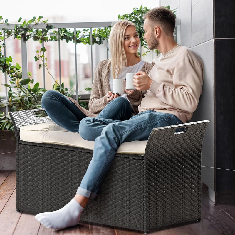 Banc de rangement extérieur en osier 90 gallons avec coussin, grand ...