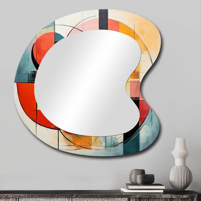 Abstractions géométriques bleues et mid-century I - Mid-Century, miroir mural asymétrique moderne, miroir de forme unique moderne
