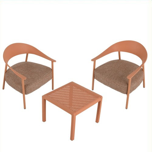 Ensemble de conversation de patio 3 pièces avec table basse, orange, Orange