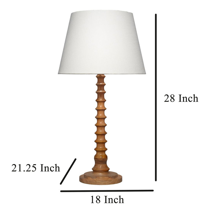 Lampe de table 31 pouces Dio, abat-jour tambour blanc, base en bois tourné, Brun