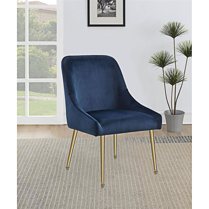 Chaise d'appoint rembourrée (ensemble de 2), Doré, Velours bleu