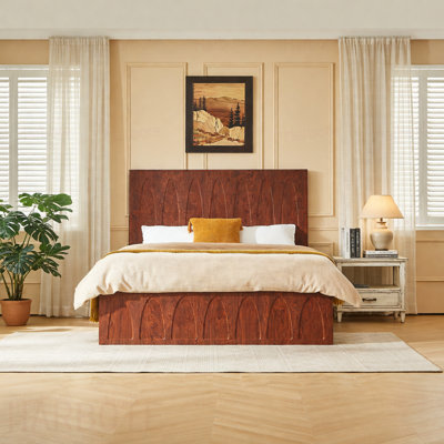 Queen Size Solid Wood Platform Bed Frame with Side Storage Drawers, Curved Headboard Wood Slat Support, No Box Spring Needed, Minimalist Natural Wood Bedroom Bed(
Queen)
