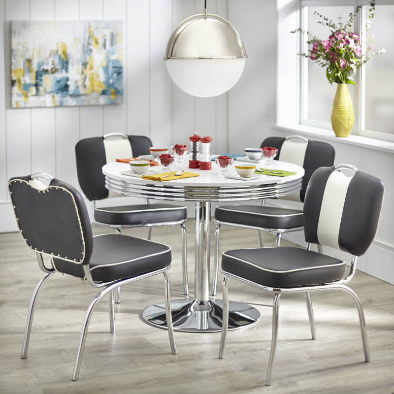 Sherly Dining Set, Black/White, 5 Pieces: Table, 4 Chairs