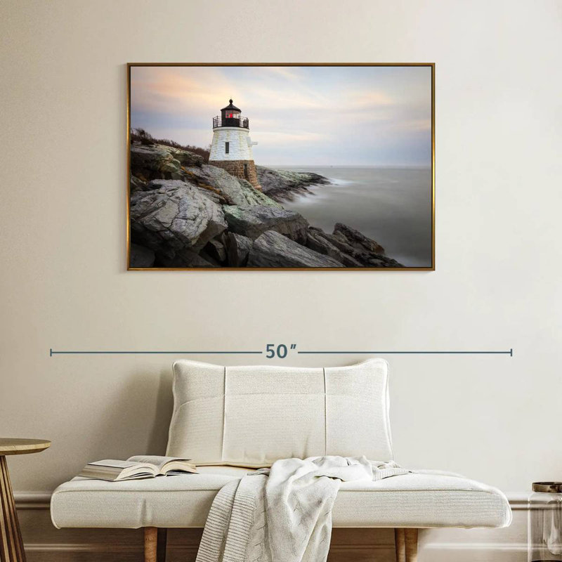 Phare de Coastal Castle Hill, Cadre flottant doré, 40 po x 27 po